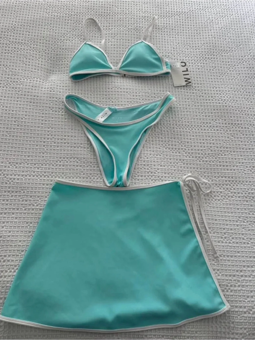 WILLOW Aqua Blue Triangle Bikini with White Trim
